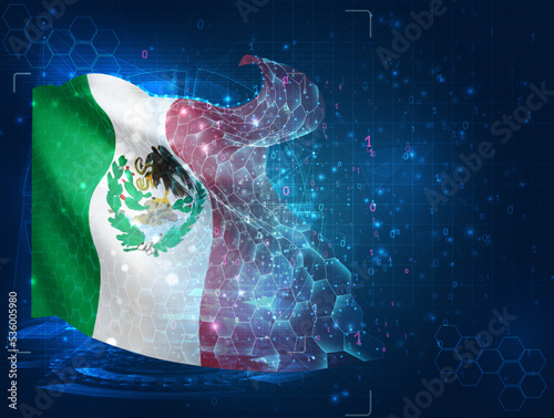 Mexico,  vector flag, virtual abstract 3D object from triangular polygons on a blue background