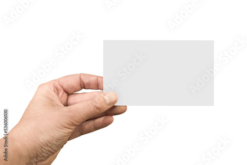 Obraz na płótnie Hand holding a blank white note or business card with copy space for text, isolated on transparent background, png file w salonie