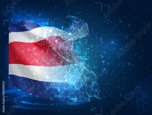 Costa Rica,  vector flag, virtual abstract 3D object from triangular polygons on a blue background