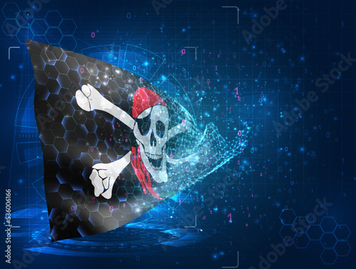 Pirate,  vector flag, virtual abstract 3D object from triangular polygons on a blue background