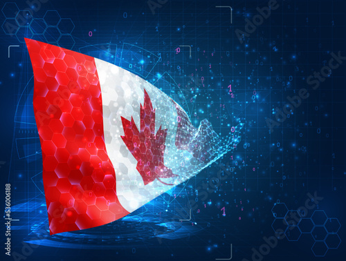Canada,  vector flag, virtual abstract 3D object from triangular polygons on a blue background