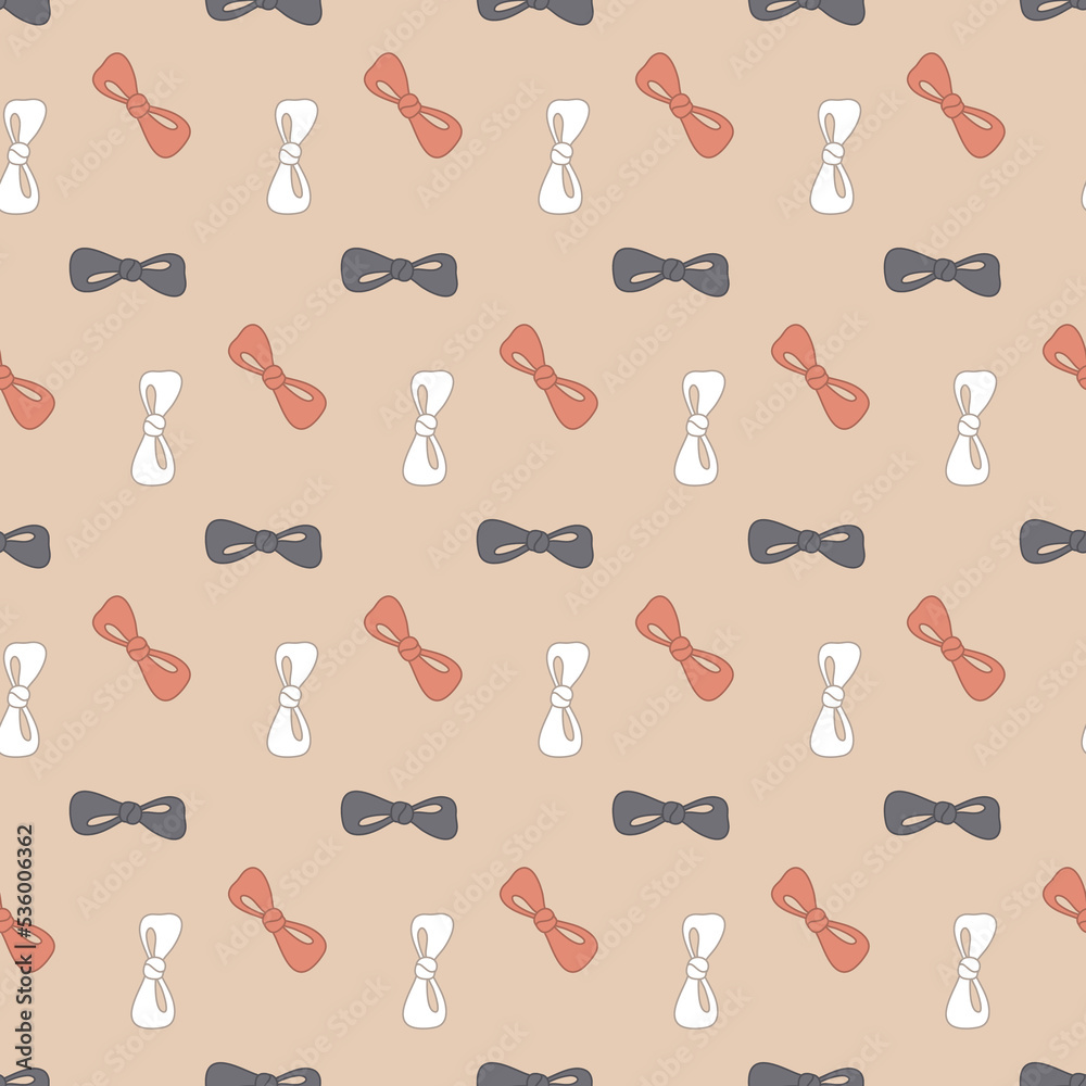 Pink gray bow, cute pastel seamless pattern for textiles and wallpapers