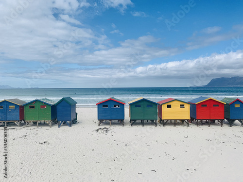 Colourful houses on the beach of Muizenberg, Cape Town, South Africa
