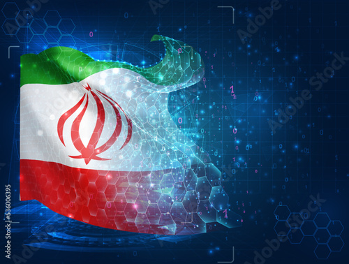 Iran,  vector flag, virtual abstract 3D object from triangular polygons on a blue background