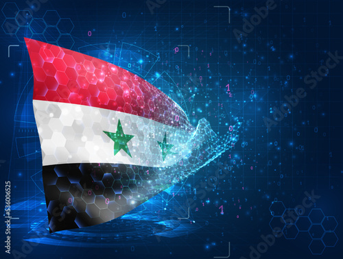 Syria,  vector flag, virtual abstract 3D object from triangular polygons on a blue background