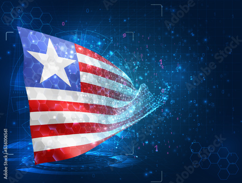 Liberia,  vector flag, virtual abstract 3D object from triangular polygons on a blue background