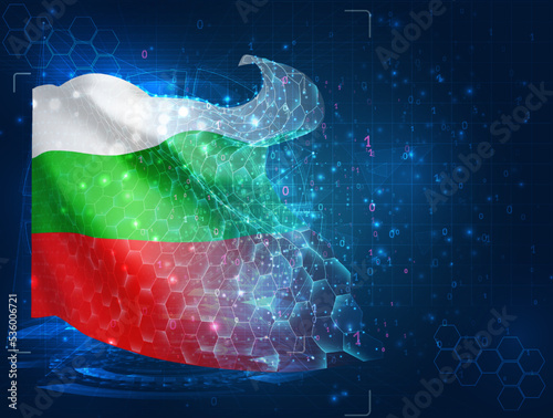 Bulgaria,  vector flag, virtual abstract 3D object from triangular polygons on a blue background