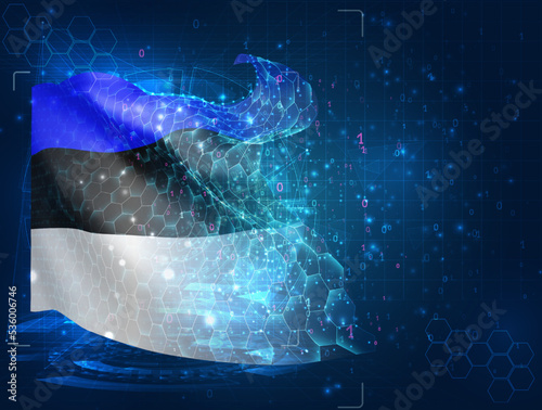 Estonia,  vector flag, virtual abstract 3D object from triangular polygons on a blue background