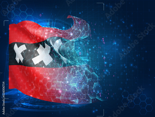 Amsterdam,  vector flag, virtual abstract 3D object from triangular polygons on a blue background