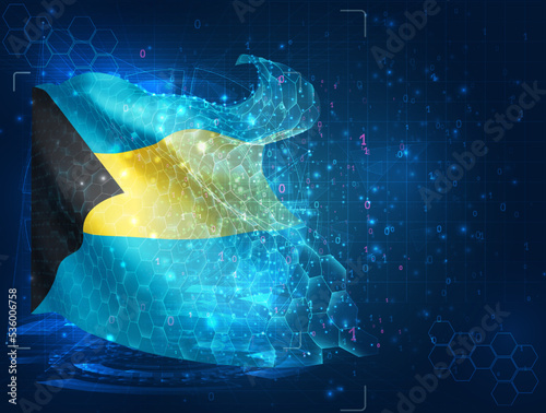 Bahamas,  vector flag, virtual abstract 3D object from triangular polygons on a blue background