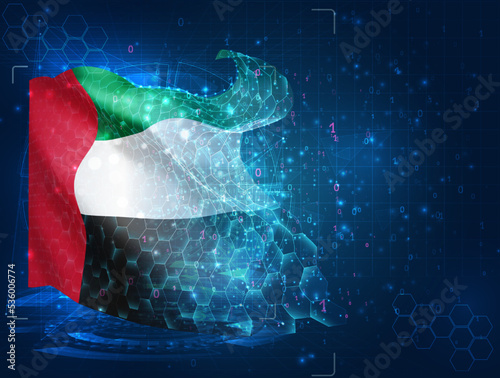 United Arab Emirates,  vector flag, virtual abstract 3D object from triangular polygons on a blue background
