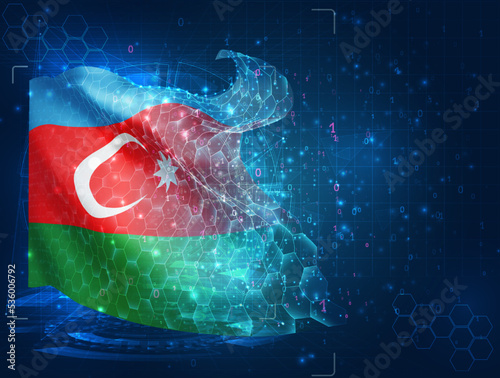 Azerbaijan,  vector flag, virtual abstract 3D object from triangular polygons on a blue background