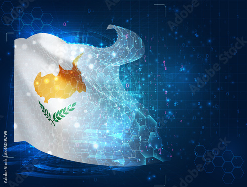 Cyprus,  vector flag, virtual abstract 3D object from triangular polygons on a blue background
