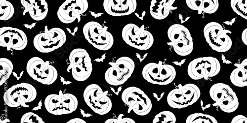 Seamless pattern pumpkin and bat. Halloween vector illustration.