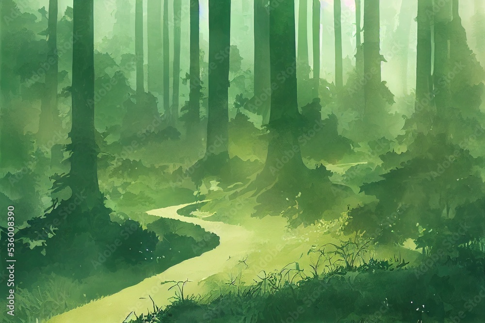 Obraz premium green woods landscape background illustration