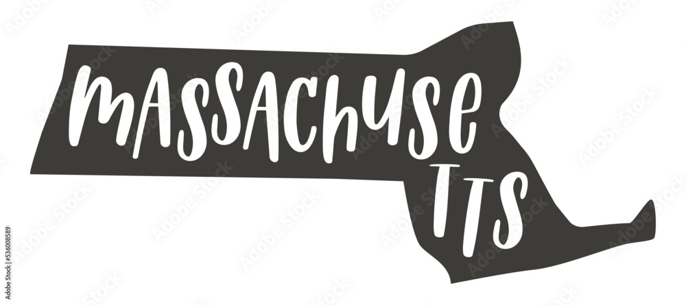 Massachusetts silhouette state. Massachusetts map with text script ...