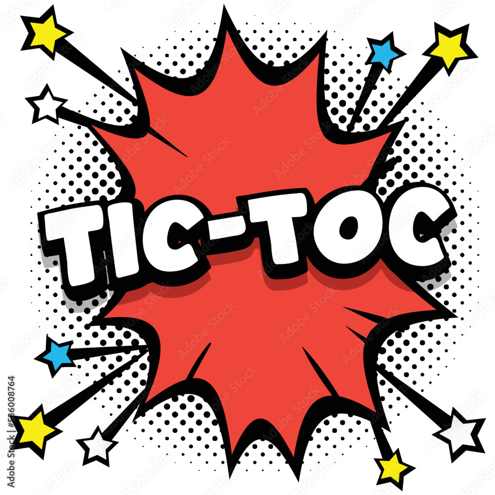 tic-toc Pop art comic speech bubbles book sound effects Stock Vector