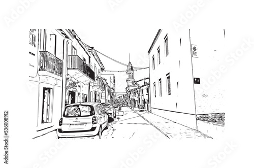 Building view with landmark of Palavas les Flots is the 
commune in France. Hand drawn sketch illustration in vector.