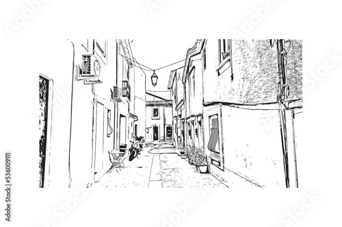 Building view with landmark of Palavas les Flots is the 
commune in France. Hand drawn sketch illustration in vector.