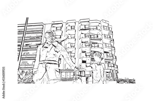 Building view with landmark of Palavas les Flots is the 
commune in France. Hand drawn sketch illustration in vector.