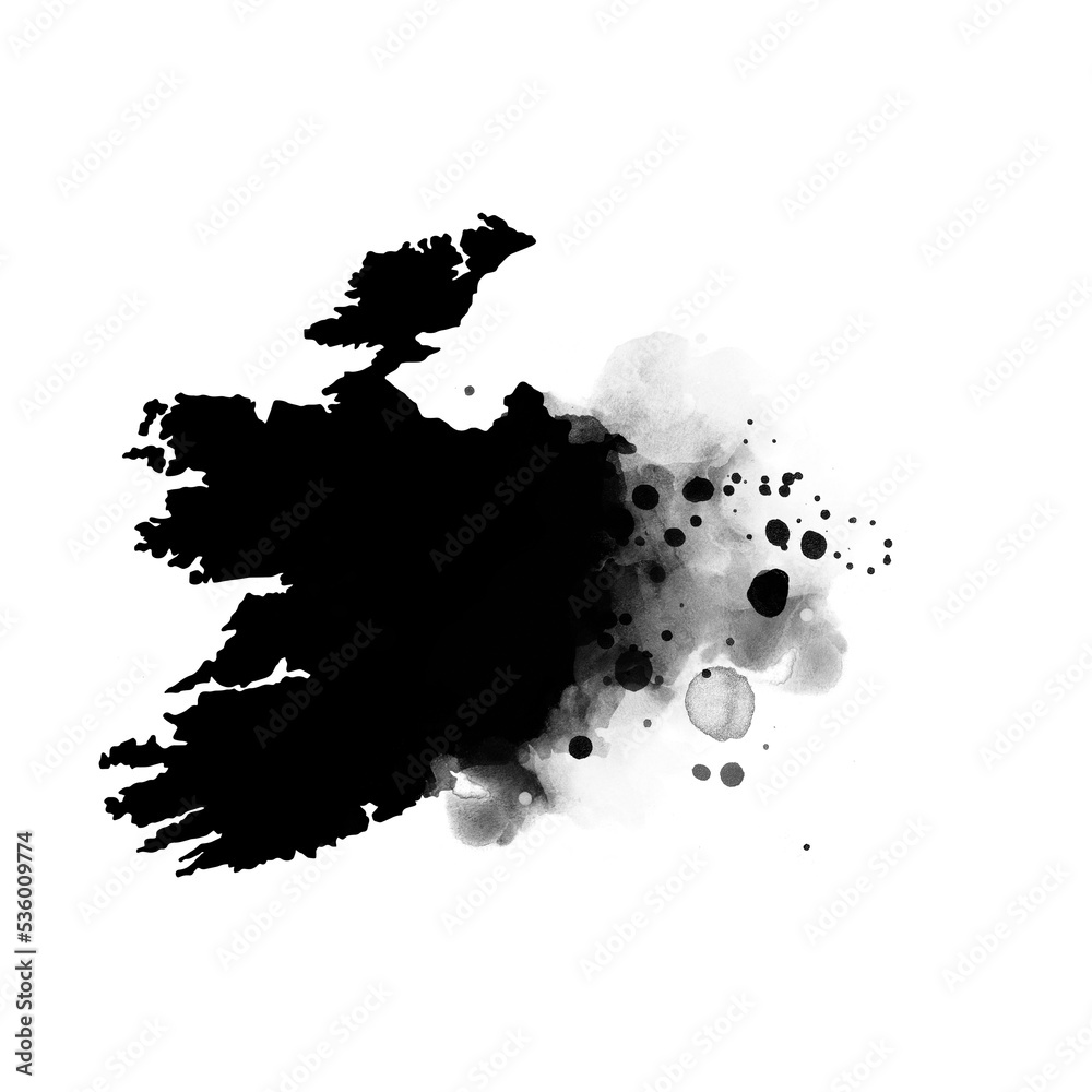 Black artistic country map- form mask on white background. Ireland