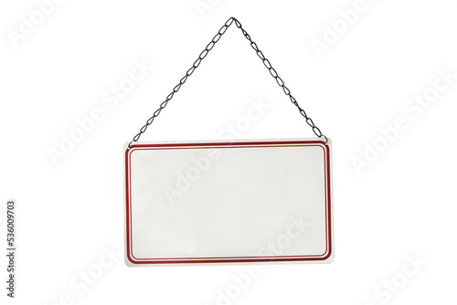 Photo of a vintage metallic blank sign hanging with a chain isolated on transparent background, png file
