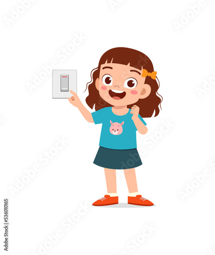 little kid press electric power switch on the wall