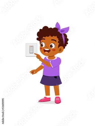 little kid press electric power switch on the wall