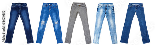Foto Banner Blue jeans denim set isolated on white background with copy space