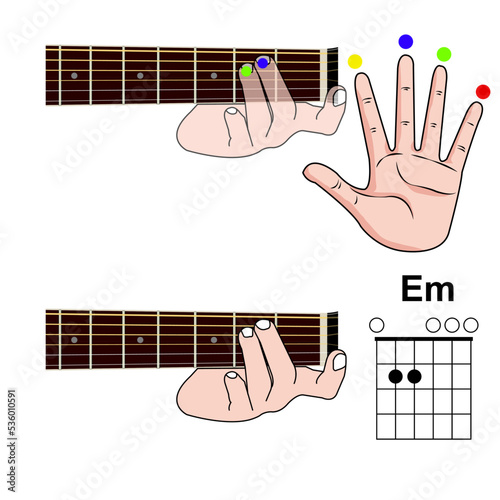 Guitar Chord Basic and Hand Position for Guitar Chord vector. Freestyle Chord.
