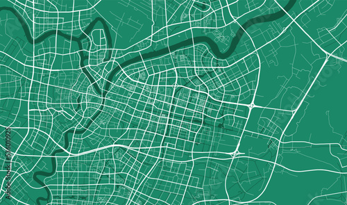 Dark green Ningbo city area vector background map, roads and water illustration. Widescreen proportion, digital flat design.