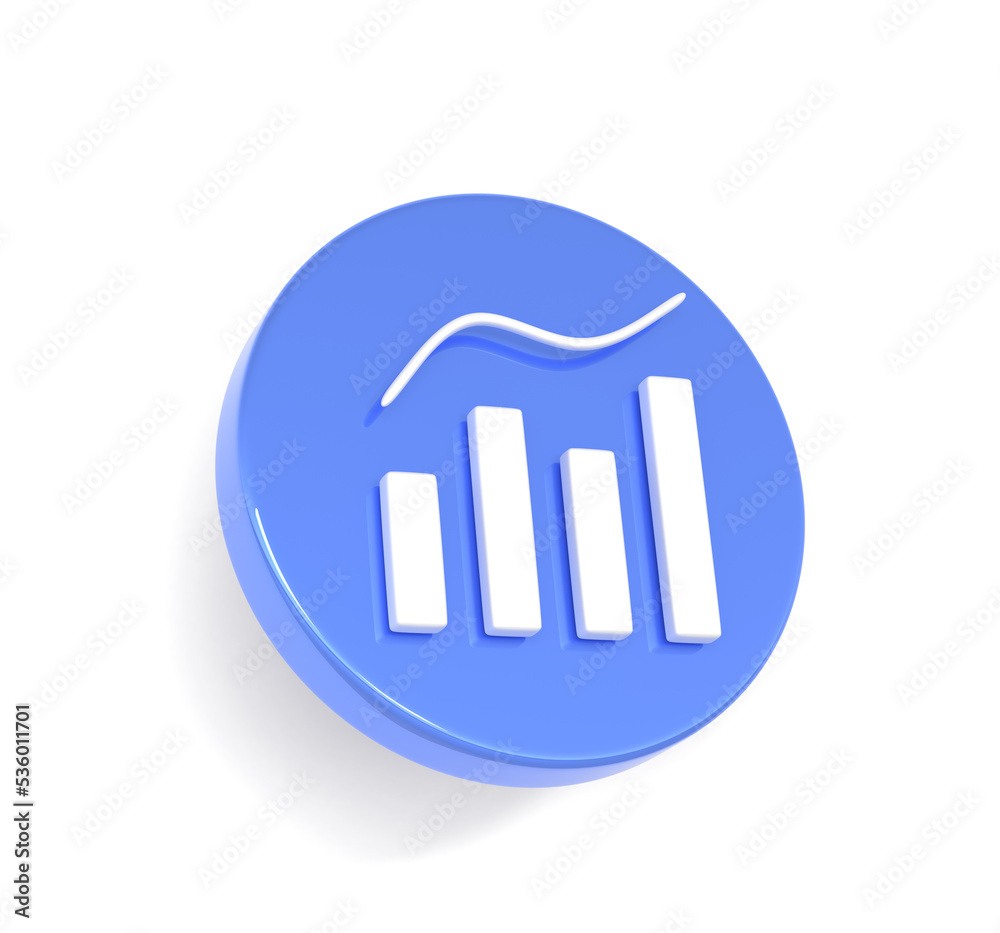 Infographic chart or diagram for presentation statistic and analytics information. Blue round icon with growing graph on white background. Stats report, finance or business analysis Infographic chart or diagram for presentation statistic and analytics information. Blue round icon with growing graph on white background. Stats report, finance or business analysis