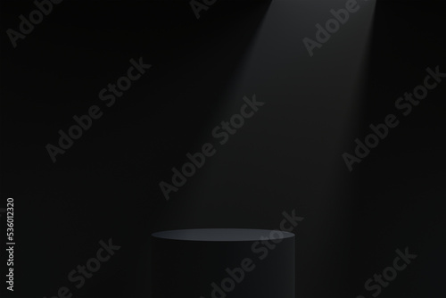 3d dark podium product platform mockup on minimal black background. Natural showcase display concept scene with shadow overlay backdrop 3d rendered illustration (ID: 536012320)