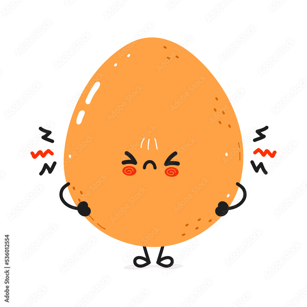 Cute angry egg character. Vector hand drawn cartoon kawaii character illustration icon. Isolated on white background. Sad egg character concept Cute angry egg character. Vector hand drawn cartoon kawaii character illustration icon. Isolated on white background. Sad egg character concept