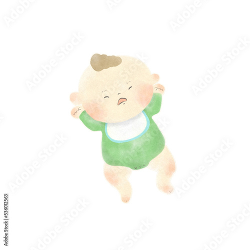 水彩画　ぐずる赤ちゃんの手描きイラスト素材