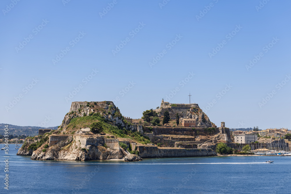 The Old Fortress stands on the eastern side of the town, on a rocky peninsula that gets into the Mediterranean sea, Corfu island, Greece