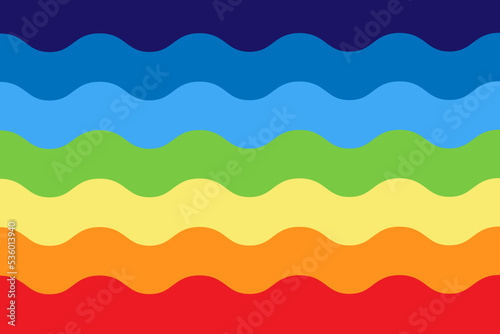 Abstract Rainbow Waves Colorful horizontal Layered Background. Colorful and vibrant water waves background (backdrop) in rainbow spectrum colors. Made in vector.