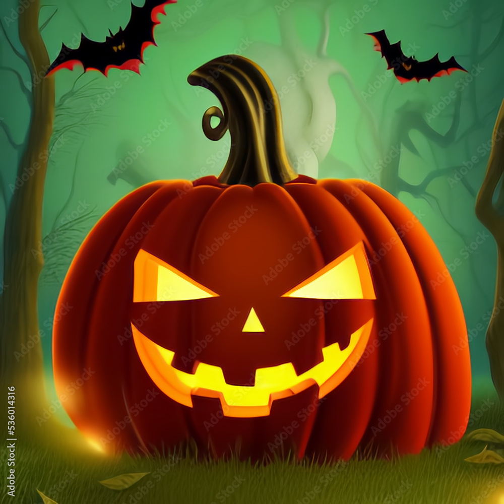 Halloween night background with a Jack O Lantern,3d illustration