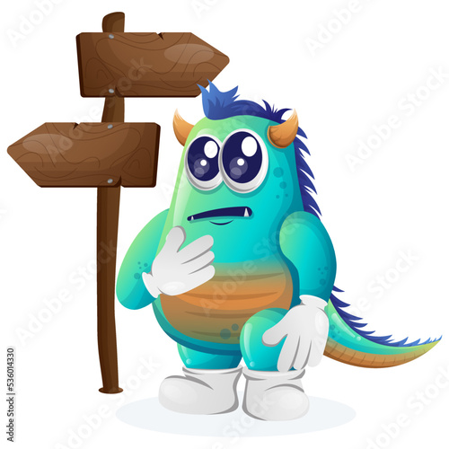 Cute blue monster making decision