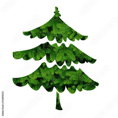 Cute Christmas tree silhouette with forest texture