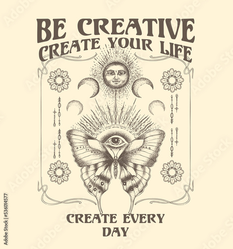 Be creative ,create your life,create every day.70's Retro groovy slogan print .Hipster graphic vector pattern for tee - t shirt and sweatshirt