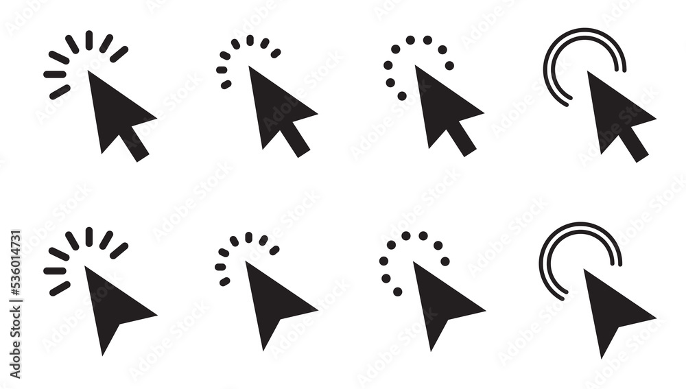 Computer mouse click cursor icons set. Arrow poiners and cursor in