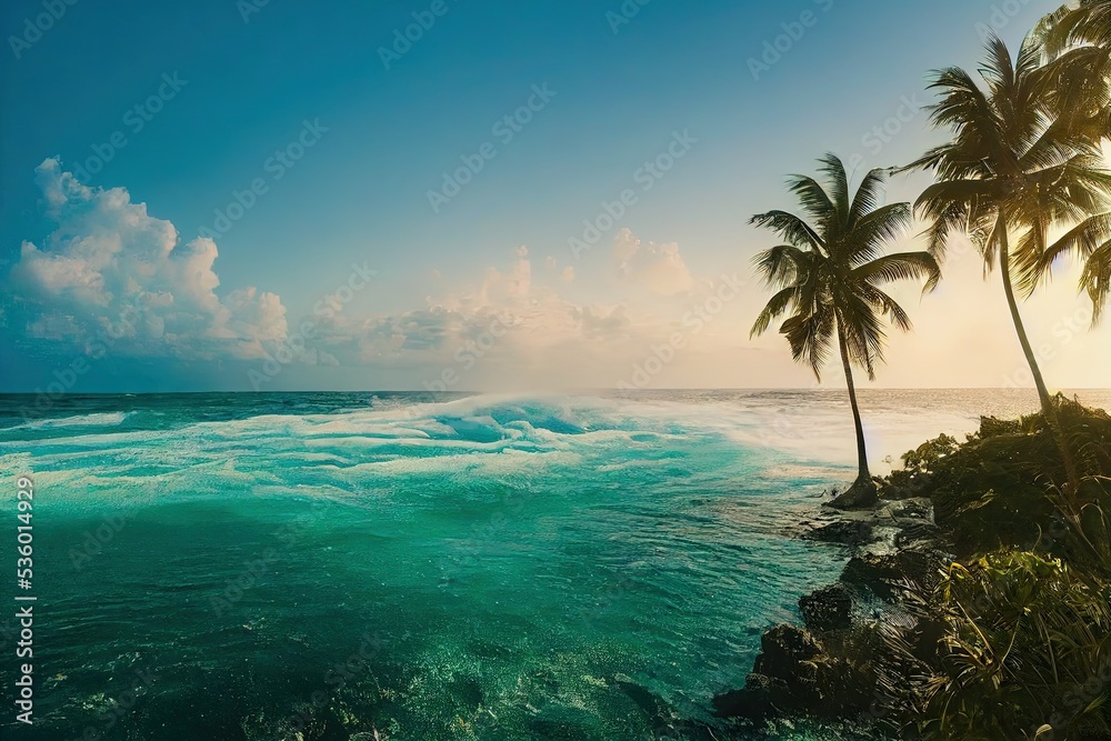 Small beach with palm trees