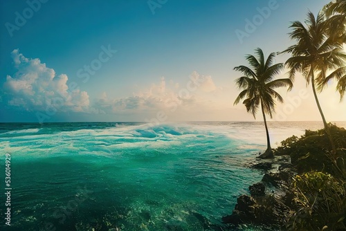 Small beach with palm trees