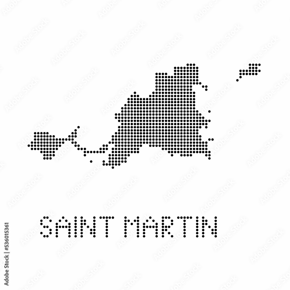 Saint Martin map with grunge texture in dot style. Abstract vector illustration of a country map with halftone effect for infographic.
