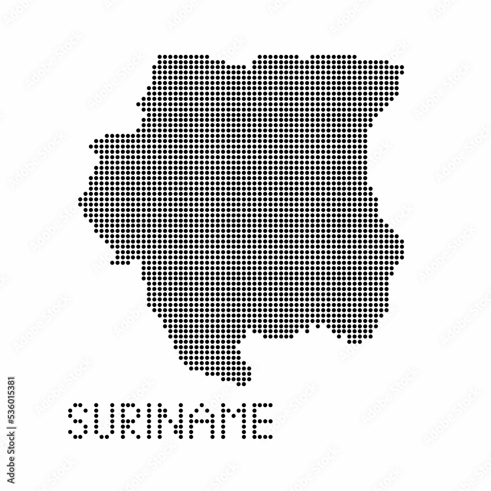 Suriname map with grunge texture in dot style. Abstract vector illustration of a country map with halftone effect for infographic.