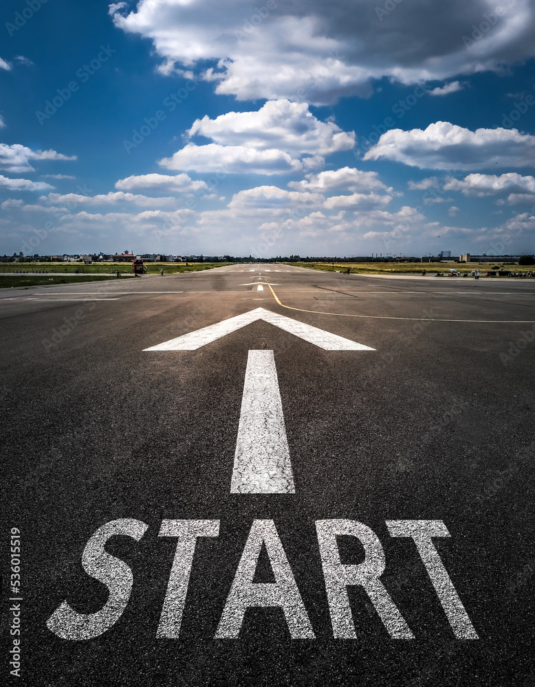 Start line on the airfield concept for business planning, strategy and challenge or career path, opportunity and change