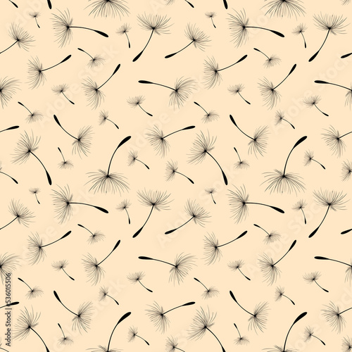 Floral background seamless pattern of black and white with Dandelion seeds are blowing seamless vector. Trend stylish wallpaper. Vector illustration. Dandelion seeds are blowing seamless vectors.