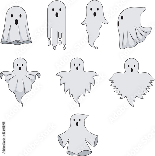 set of halloween ghosts or monsters