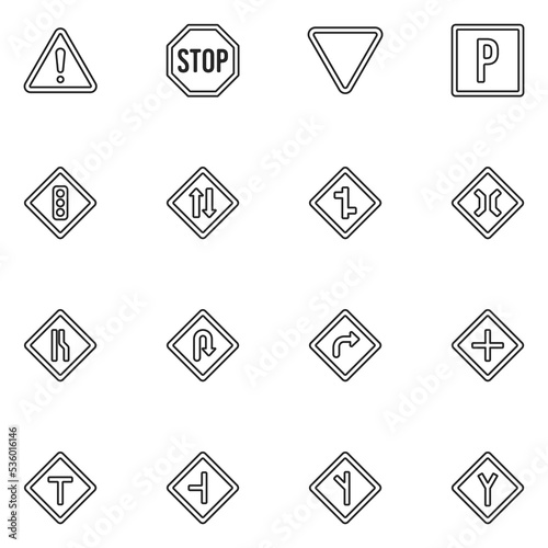 Traffic Sign Line Icon Set